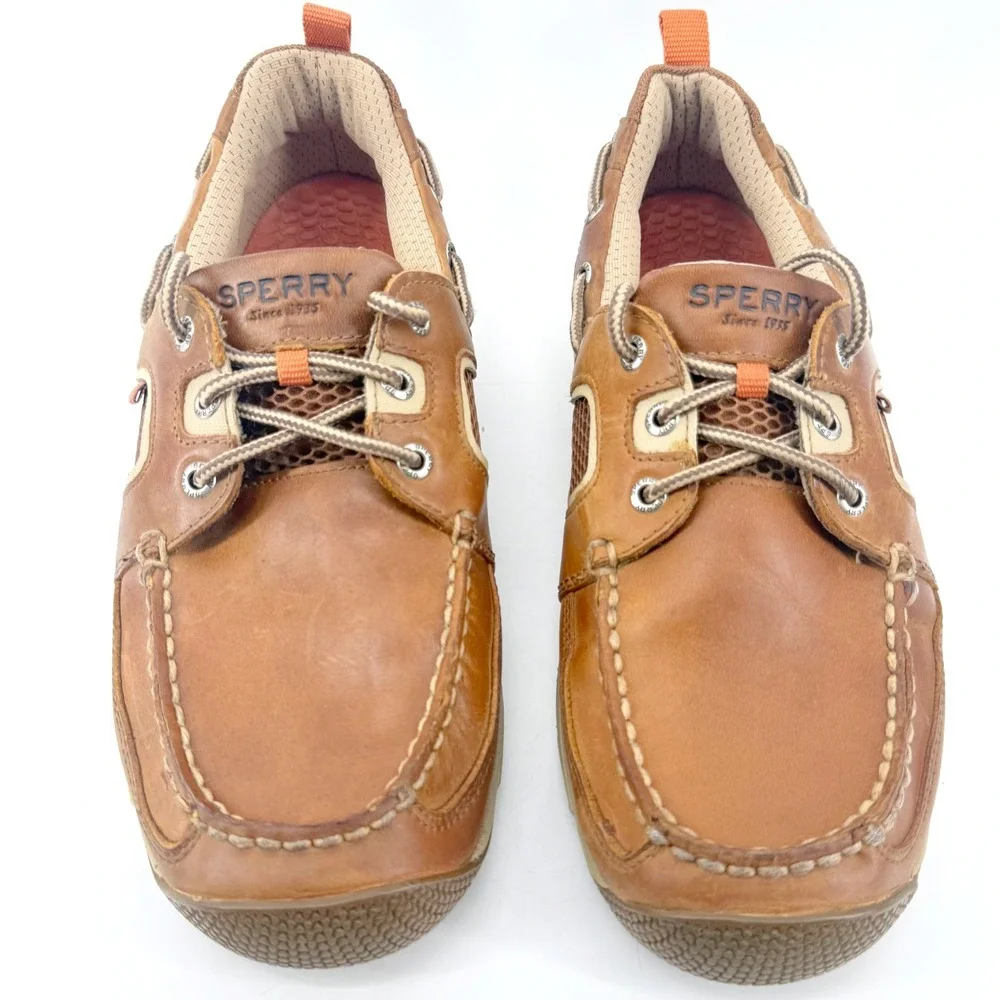 Sperry Billfish Boat Shoes Mens 10.5 Tan Brown Leather Mesh Deck Loafers